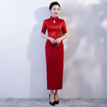 

Embroidery Qipao Vintage Mandarin Collar Qipao Novelty Slim Long Improved Cheongsam Vestidos Plus Size S-3XL