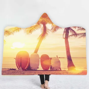 

Beautiful Beach Sea View Hooded Blanket for Adult Colorful Polyester Material Warm Winter Hooded Blanket Machine Washable