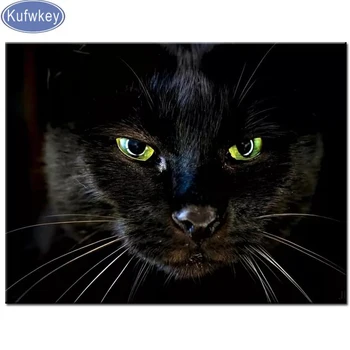 

Full Square/Round Drill 5D DIY Diamond Painting black green cat Art Embroidery Cross Stitch 3d Home Decor diamond mosaic animal