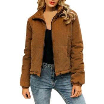 

Women Autumn And Winter New Solid Color Jacket Zipper Lapel Pocket Bag Bread Coat Parker Coat