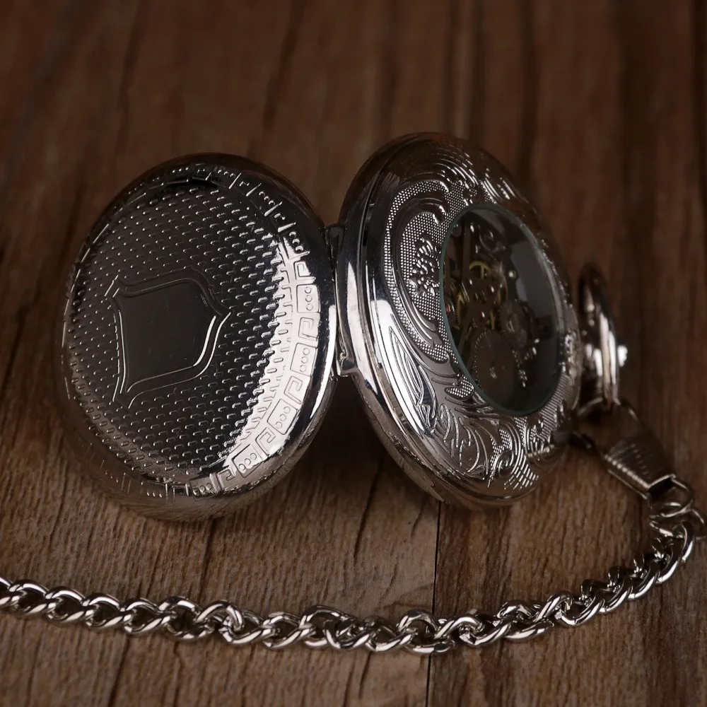 Новые модные серебряные карманные часы в стиле стимпанк, ручные механические карманные часы с цепочкой Fob для мужчин и женщин relojes de bolsillo