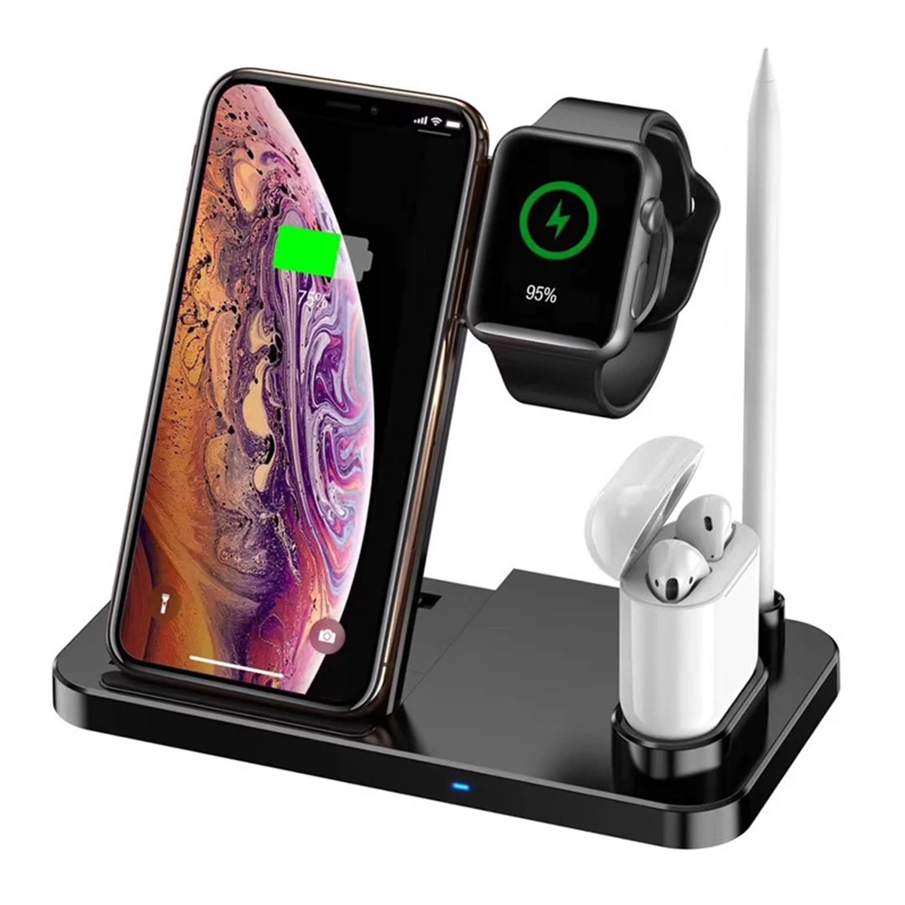 

Portable 4 In 1 Wireless Charger For IPhone 8Plus X XR XS Max Phone Holders For Apple Watch Chargers 1 2 3 4 earphone chargeur