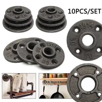 

10Pcs 1/2" 3/4" 1'' Black Decorative Malleable Iron Floor/Wall Flange Malleable Cast Iron Pipe Fittings BSP Threaded Hole