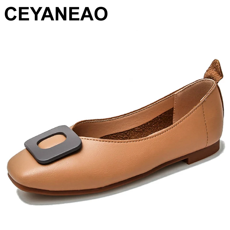 

CEYANEAOPlus size 34-43 flat shoes for women, spring and autumn ballet shoes, black square toe shoes,microfiber casual boat shoe
