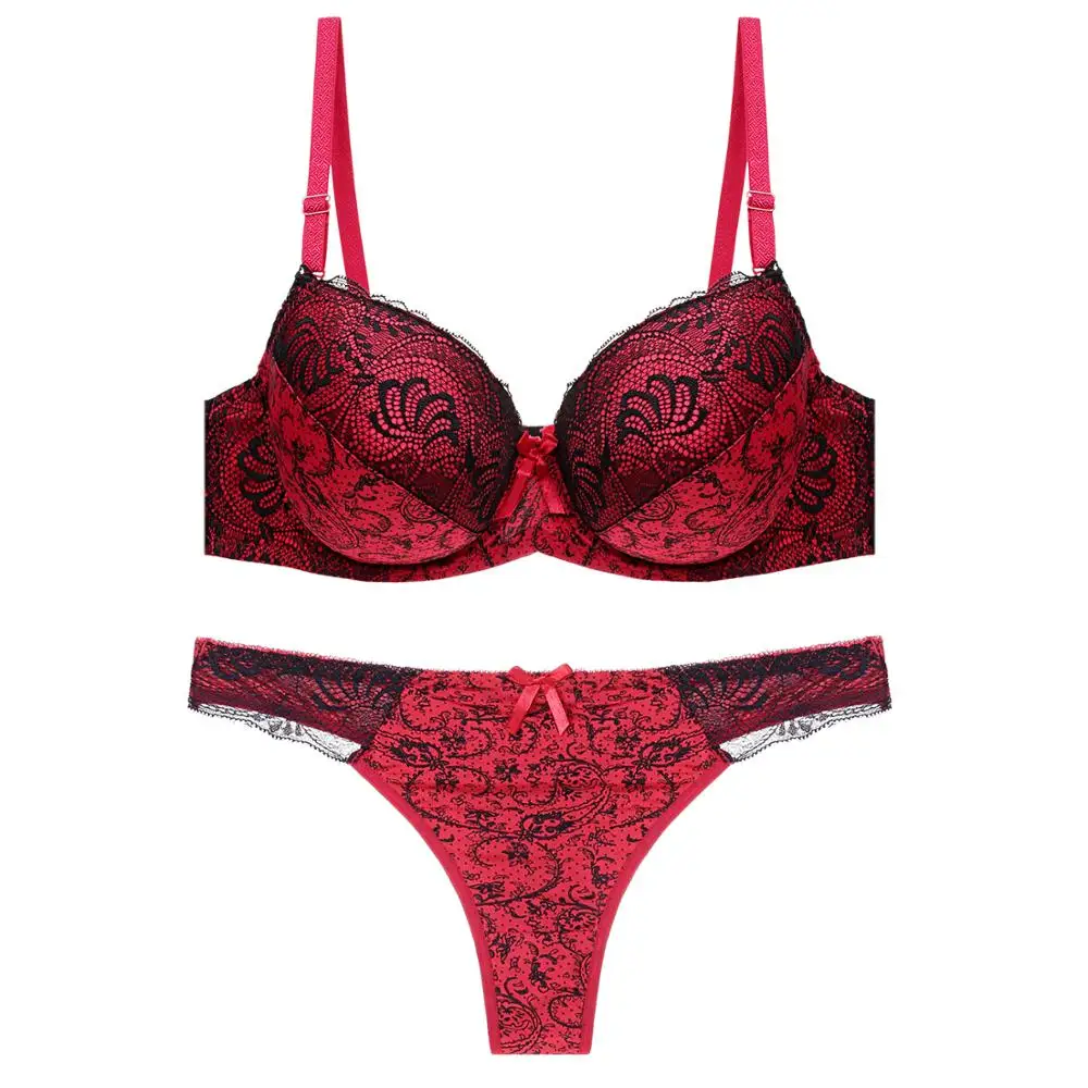 Fashion sexy women lingerie set lace print matching underwear