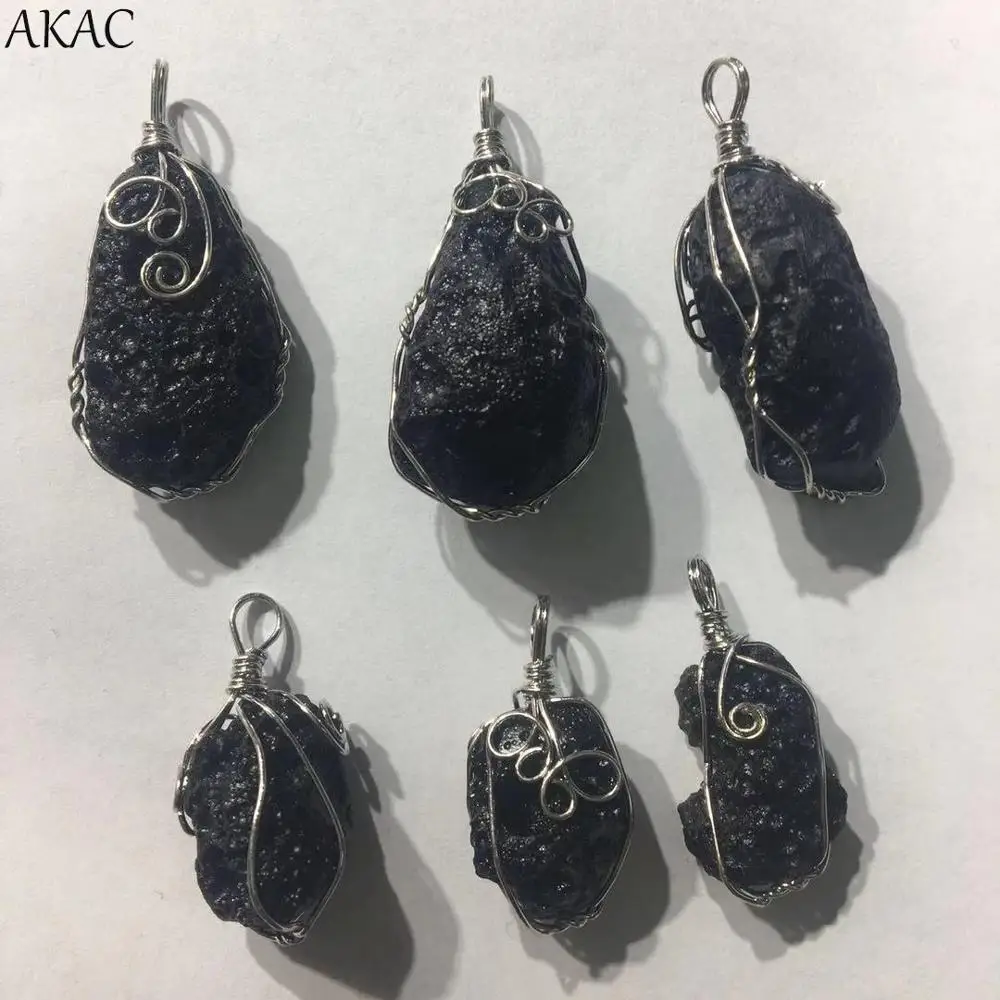 

Natural freedom shape irregular rarely black moldavite stone pendant send randomly