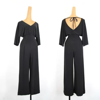 

Latin Dance Dress Adults Black Loose Wide Legged Jumpsuit Ladies Rumba Tango Salsa Samba Cha Cha Ballroom Practice Wear