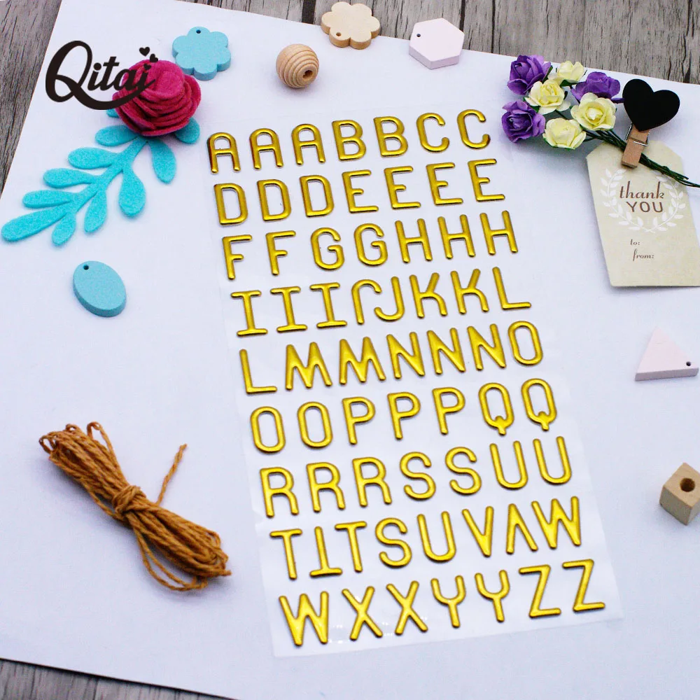 Alphabet Letter Numbers Puffy Sticker QITAI 4 sheets 24Cm*12Cm Silver/Gold /black/white Decorative for DIY Scrapbooking PS002 - Image 2