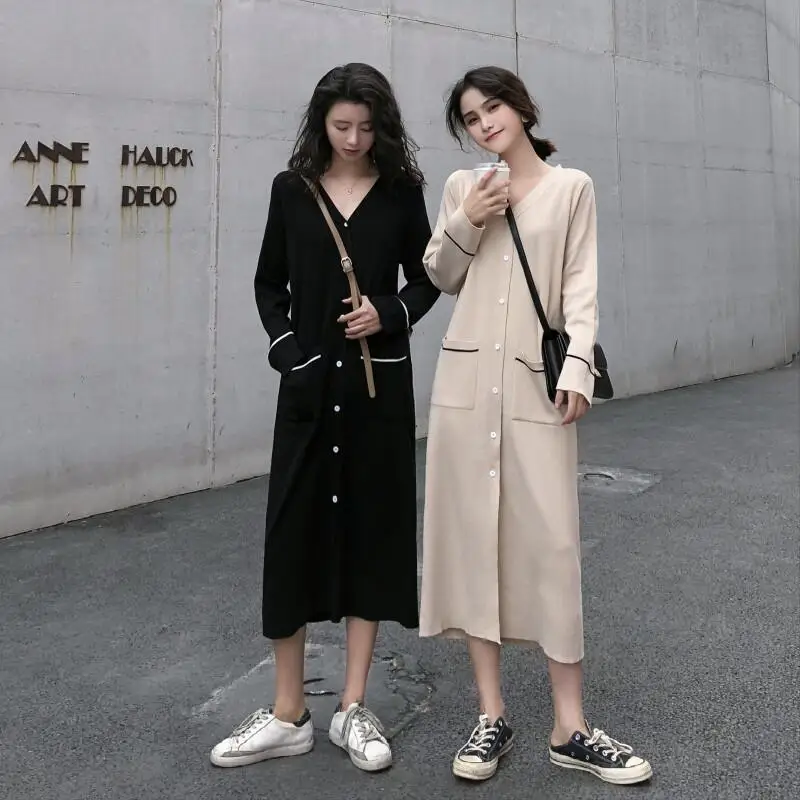 

BARESKIY2019 autumn and winter women's long-sleeved loose knit cardigan sweater women's cashmere cardigan women's clothing