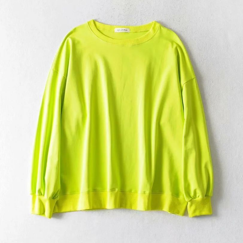 Осень неоновый зеленый свитер платье с длинным рукавом негабаритных толстовки для женщин уличная одежда для папы девочек черные длинные топы - Цвет: Зеленый