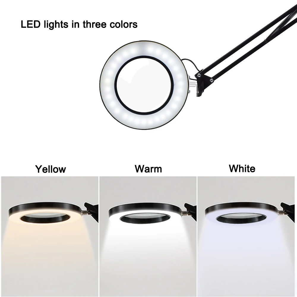 NEWACALOX Illuminated Magnifier 3 ColorUSB 5X  Desk Lamp Magnifying Glass Soldering Third Hand Tool Flexible Reading Loupe