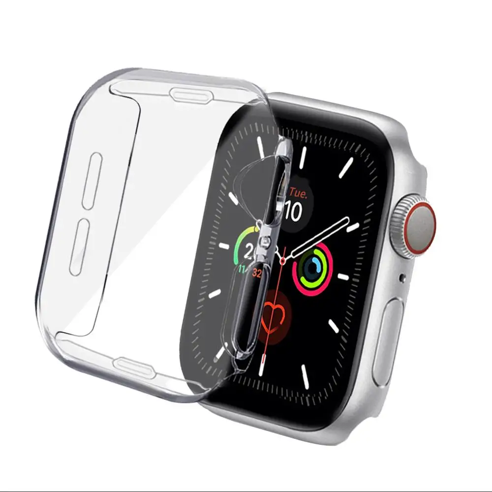 Чехол для Apple Watch Series 6 5 4 3 2 мягкий прозрачный чехол из ТПУ всесторонней защиты экрана защитный 38 мм 42 40 44