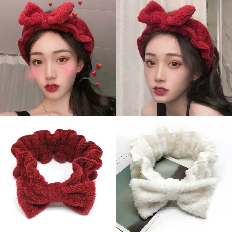 

Sweet Soft Elastic Ruffle Wide Wash Face Hair Bands Headband Makeup Bow Hair Band Hair Accessories Headwear Headdress