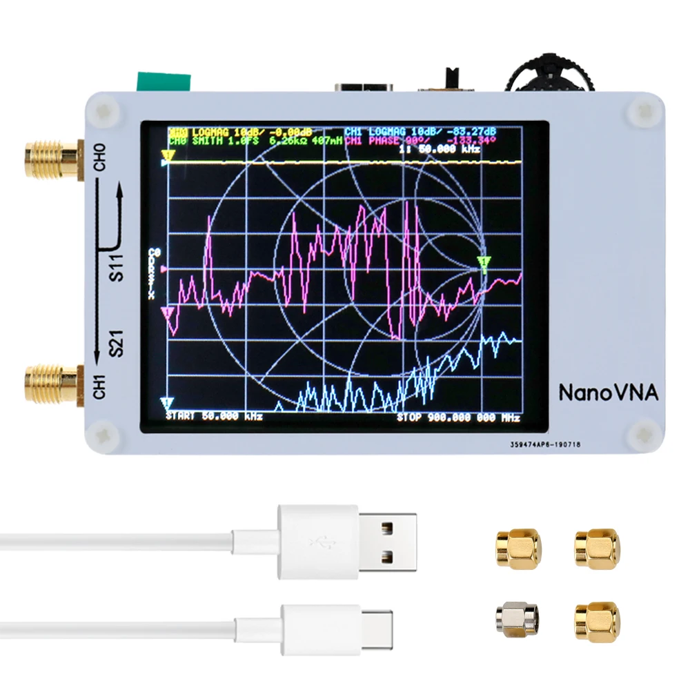 NanoVNA VNA Векторный анализатор цепей 50 кГц-900 МГц сенсорный ЖК-дисплей HF антенна УКВ, СКВ анализатор стоячая волна без батареи