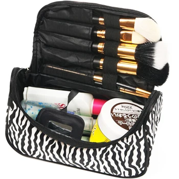 

Women Makeup Brush Holder Zebra Stripes Fashion Printed Modern Zipper Closure Home Travel Portable Large Capacity Cosmetic Bag