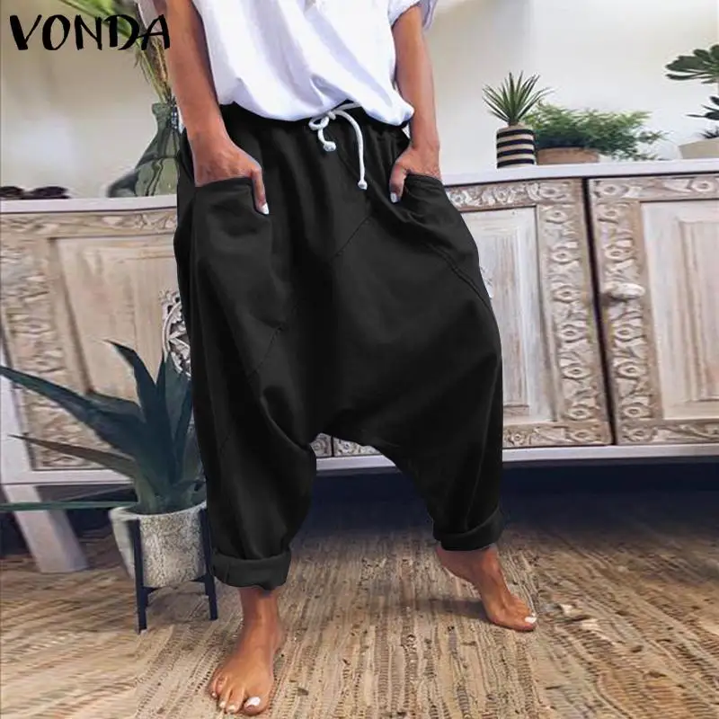 Женские шаровары повседневные свободные брюки с эластичной талией VONDA офисные женские Вечерние брюки для женщин размера плюс S-5XL
