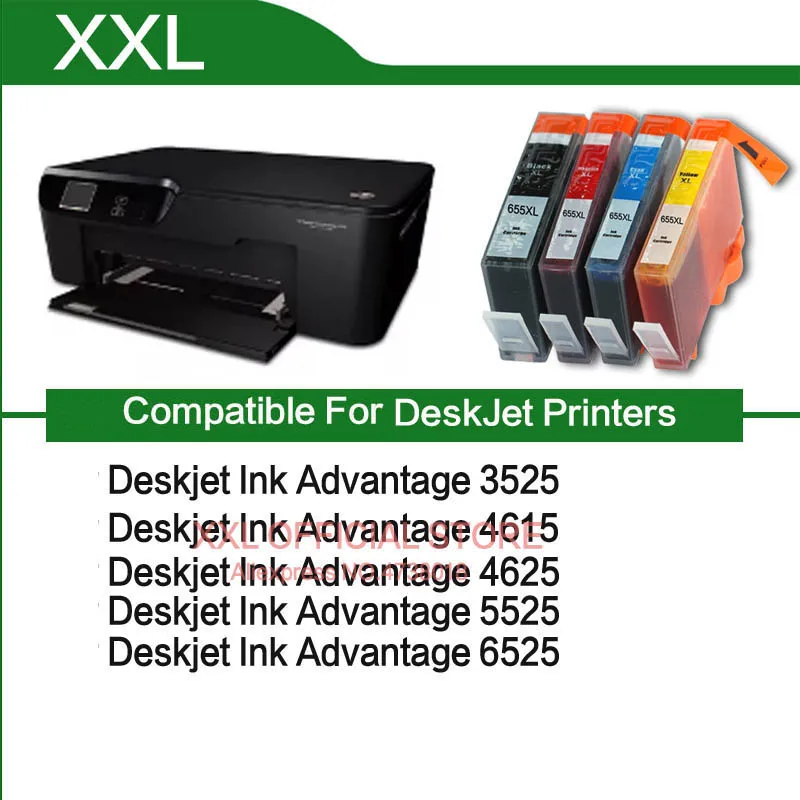 Совместим с hp 655 655xl чернильный картридж для принтера Deskjet 3525 4615 4625 5525 6525 чипом