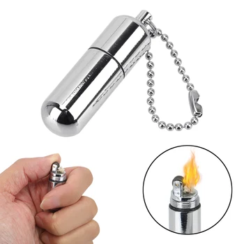 

Capsule Gasoline Lighter Mini Kerosene Lighter Inflated Keychain Car Key Ring Stainless Steel Recyclable Grinding Wheel Petrol