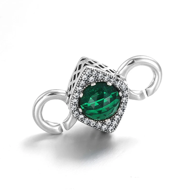 925 Sterling Silver Square Green Zircon charm Beads Black Hard Rubber X Bracelets For Women Accessories Jewellery Fashion gift