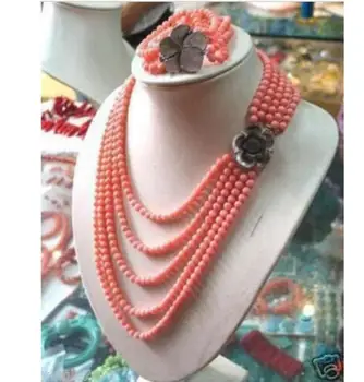 

Free shipping Wholesale>>>new PINK CORAL BEAD NECKLACE BRACELET SET 17-21 inch