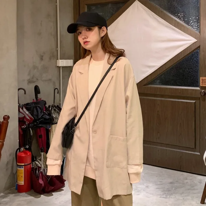 

Autumn Clothing Korean-style Loose-Fit Online Celebrity CHIC Small Suit Coat Student Versatile Retro Hong Kong Flavor Long Sleev
