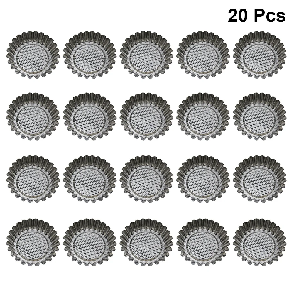 20 PCS Kitchen Stainless Steel Egg Tart Mold Round Shape Fluted Design Cupcake Baking Molds Reusable Metal Muffin Baking Cups