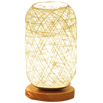 

Wood Rattan Twine Ball Lights Table Lamp Room Home Art Decor Desk Light