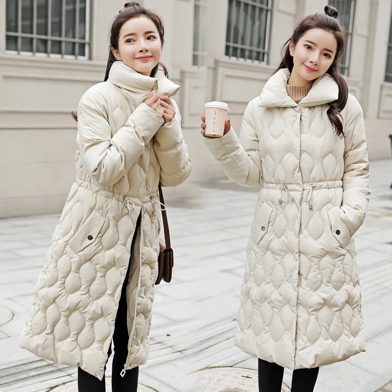 

Rhombus Cotton Coat Women's Mid-length 2018 Winter New Style Korean-style Loose-Fit Stand Collar Thick Waist Hugging Dongdaemun