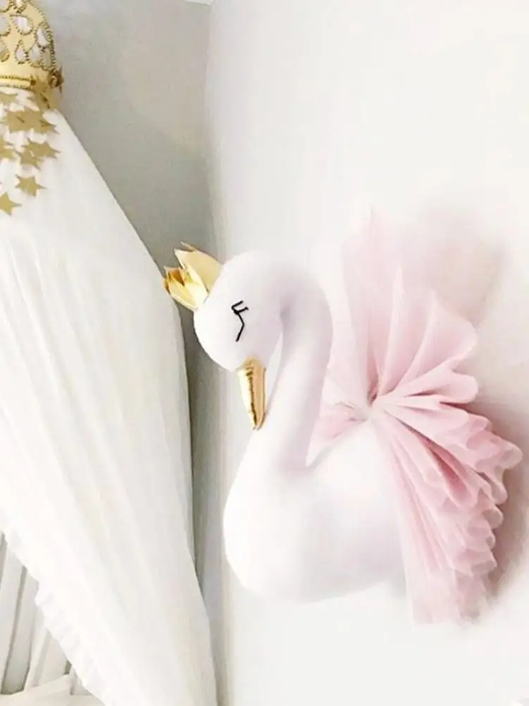 Милая 3D золотая корона лебедь украшение на стену плюшевая игрушка принцесса кукла для девочки ребенок подарок Детская комната Настенный декор