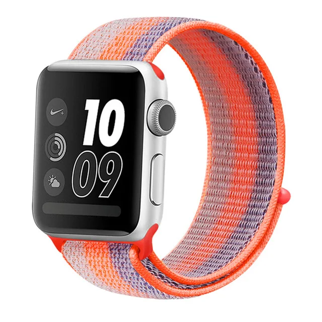Спортивный нейлоновый ремешок для Apple Watch, ремешок 40 мм, 44 мм, ремешок для iWatch серии 1, 2, 3, 4, цветные сменные ремешки для часов 38 мм, 42 мм - Цвет ремешка: Orange Red stripe