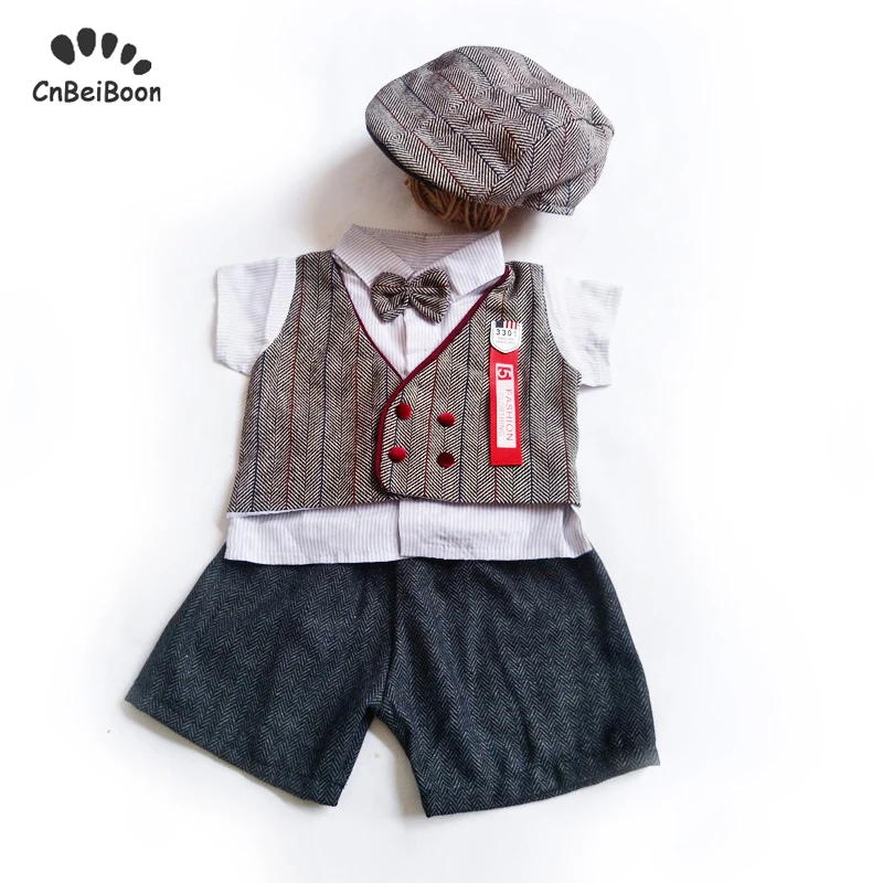 

2019 Fashion Dress Newborn Baby Boys clothing sets Gentleman short Sleeve shirt shorts hat 3pcs Cotton Birthday party clothes