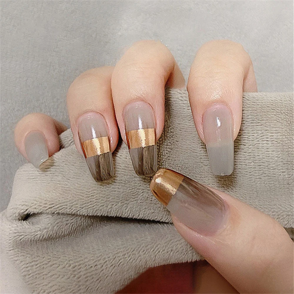24 шт./корт. Новые модные французские накладные ногти с клеем для прессования