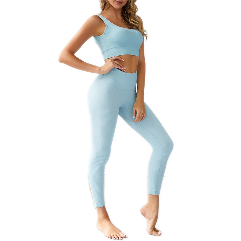 Goedkoop Naadloze Hoge Taille Nylon 2 Stuk Yoga Set Vrouwen Push Up Bh Sport Pak Fitness Slijtage Gym Leggings Running Sportkleding