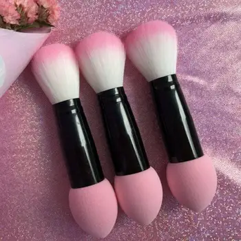 

Professional Double Heads Soft Hair Blusher Brush with Sponge Puff Makeup Tool Double heads design, super soft hair sponge puff