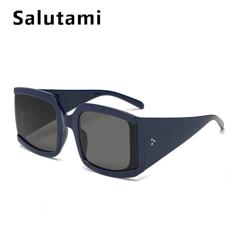 Квадратные брендовые солнцезащитные очки больших размеров для женщин, белые, серебристые, зеркальные, с заклепками, солнцезащитные очки, роскошные мужские очки, женские, винтажные, широкие - Цвет линз: blue gray