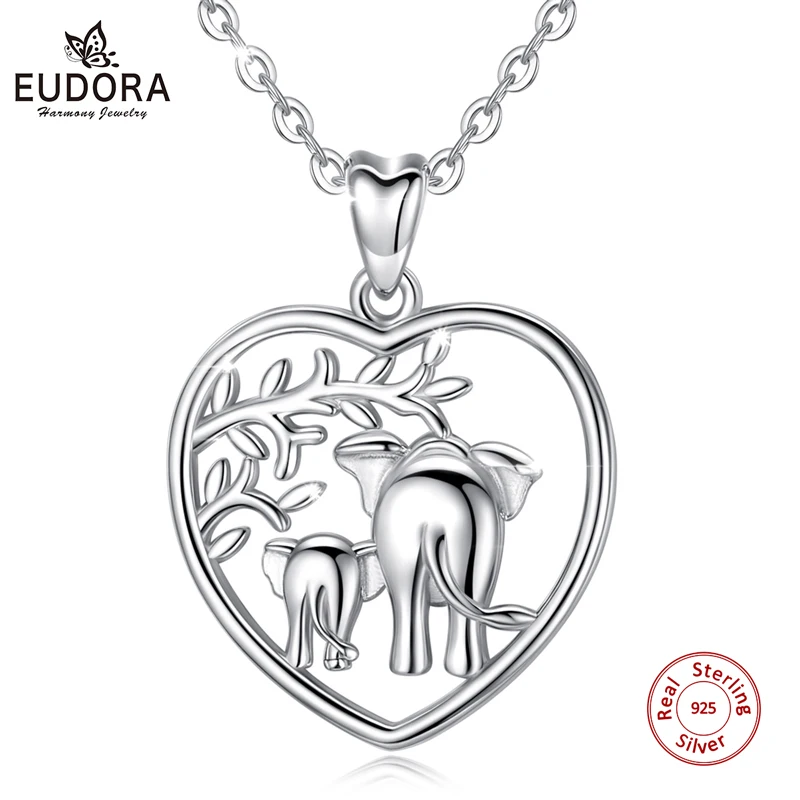 

EUDORA 925 Sterling Silver Mama and baby Elephant Necklace or Charm Mother Day Gift Animal Jewelry Mommy Elephant Pendant D142-2