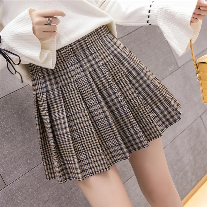

2019 New Student Women Plaid Pleated Skirt High Waist A Line Women Mini Pleated Skirts Basic Chic Streetwear Pants Skirts