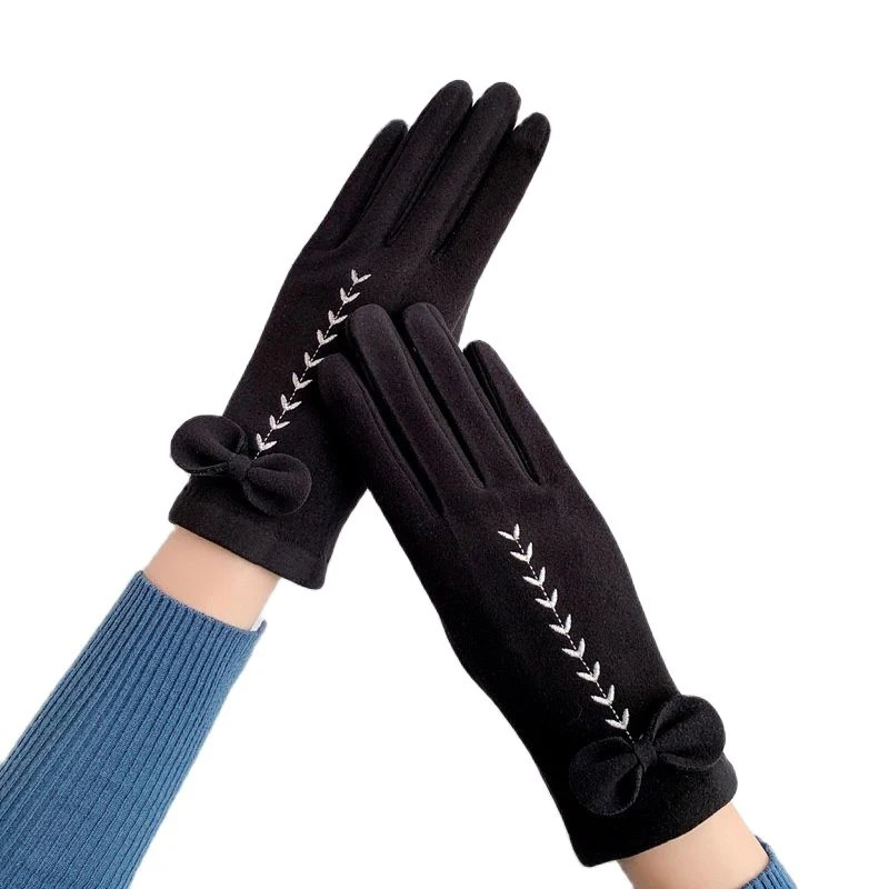 

Женские тонкие флисовые утепленные ветрозащитные перчатки с бантом для сенсорного экрана на осень-зиму