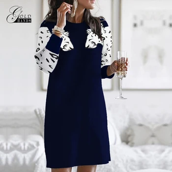 

Gold Hands Autumn Winter Best Selling Sweater Female Arm Leopard Head Knit Long Sleeve Long Sweater Temperament Elegant Dress