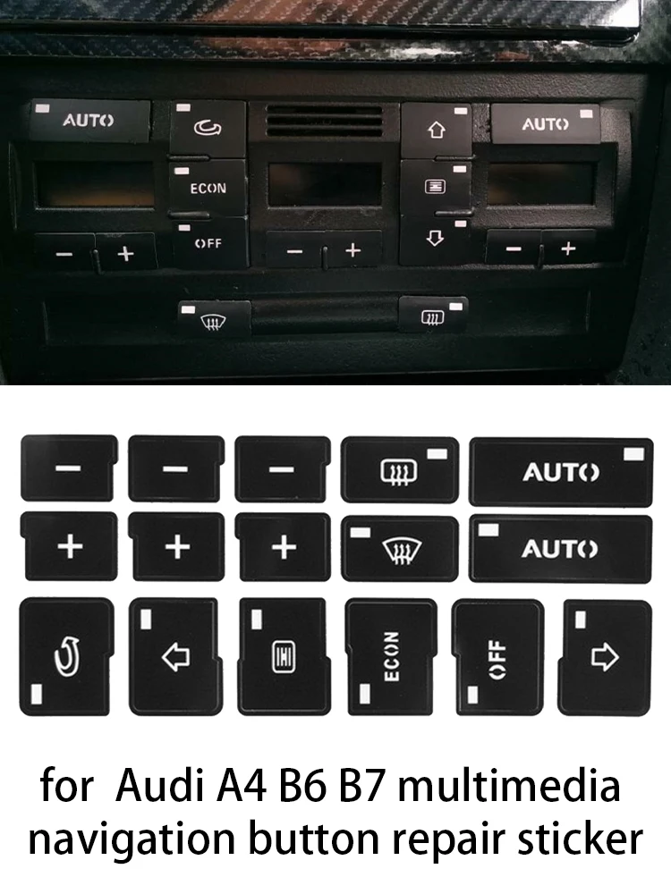 1 Набор наклейки на автомобильные кнопки кондиционера и для Audi A4 B6 B7 2000 2001 2002 2003 2004