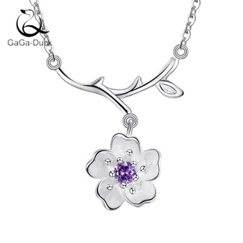 

New Fashion Jewelry Personality Exquisite 925 Sterling Silver Branches Cherry Sakura Clavicle Chain Pendant Necklaces N311
