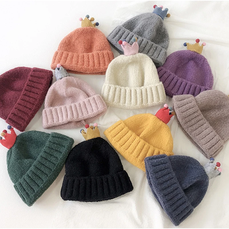 

Winter Lovely Baby Cartoon Crown Hats Autumn Thickening Warm Knitted Hats Boys Girls Kids Caps