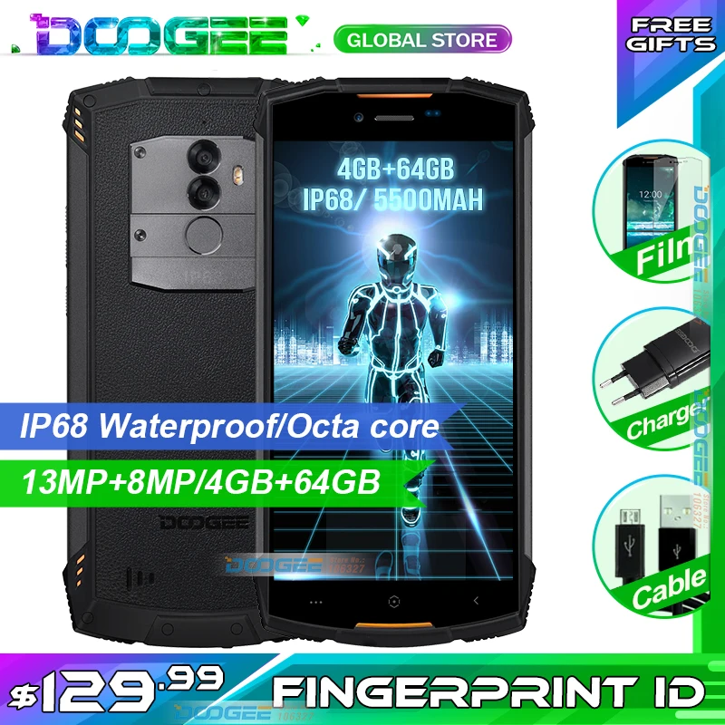 DOOGEE S55 смартфон с 5 дюймовым дисплеем процессором MTK6750T ОЗУ 4 Гб ПЗУ 64 ГБ 5500 мАч Android