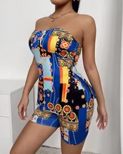 

Women's scarf printed split hem tube top and Shorts Set