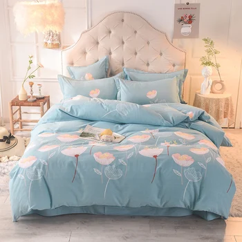 

100%Soft Brushed Cotton Bed Sheet Set Fitted Sheet Duvet cover with Zipper Twin Queen King Bedding Sets for Single Double Bed
