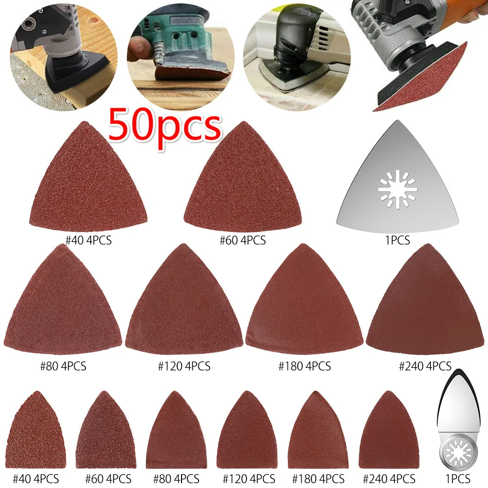 50pcs Mix Sanding Paper Kit +2Pcs Sanding Pad Oscillating Multi tool