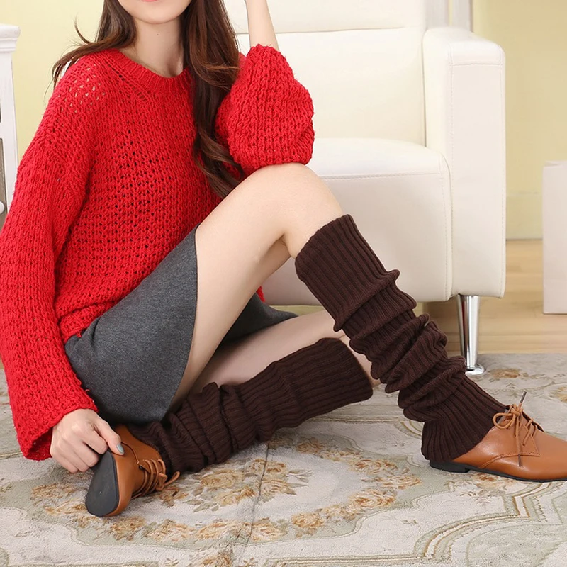 

Long Warm Leg Warmers for Women Winter Knitted Knee High Socks Girl Boot Topper Skinny Stockings Knitting Crochet Long Socks