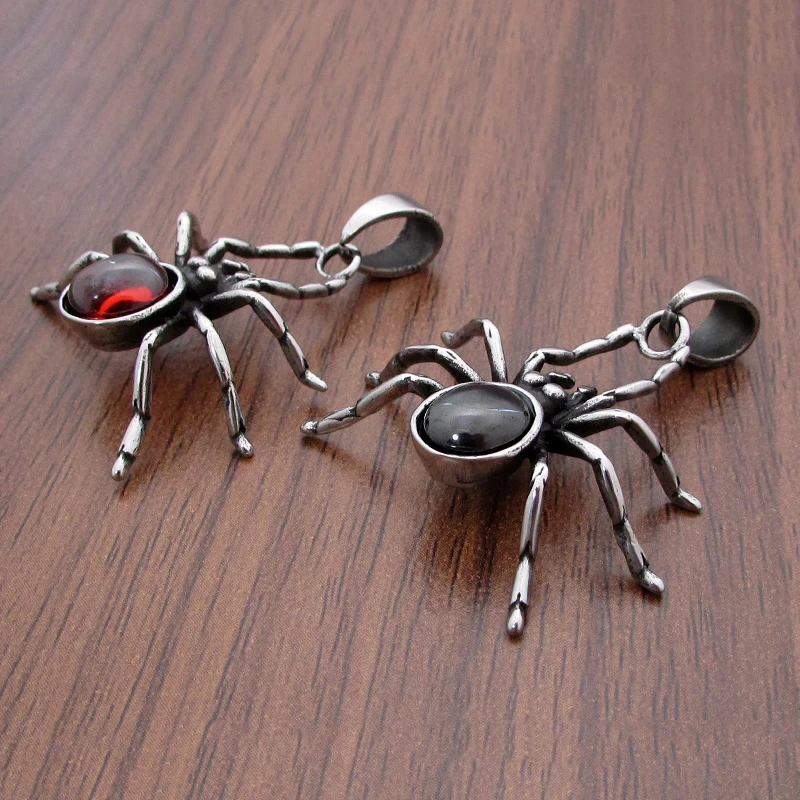 Punk 316L Stainless Steel Silver Color Black Stone Crystal Spider Pendant Jewelry For Gift 5