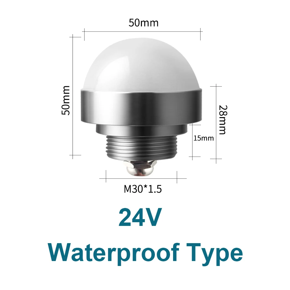 Умный сигнальный индикатор светильник светодиодный 24 В 3W водонепроницаемый пылезащитный машинное Предупреждение ющий светильник полусферический металлический сигнальный светильник - Цвет: Waterproof Silver