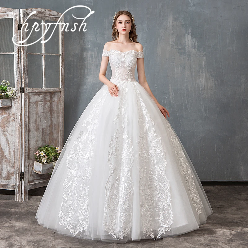 

OPZC 2019 Autumn New Arrivals Boat Neck Korean light Wedding Dress Fashion Elegant Luxury Lace very Buttiful Sexy off shoulder 6